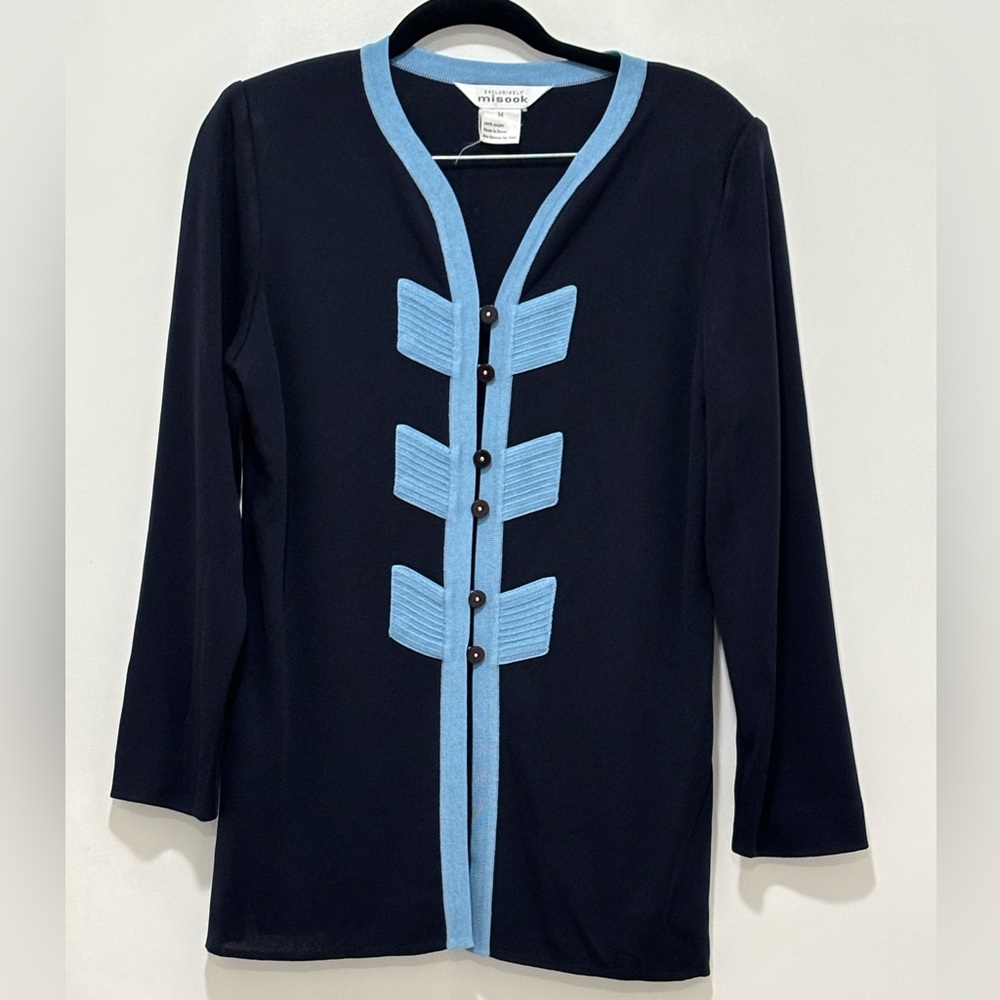 Exclusively Misook Navy Blue Contrast Cardigan Women's Medium